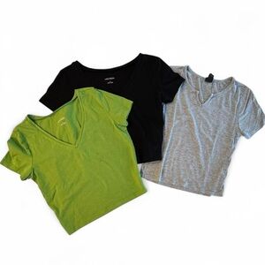 Wild Fable Crop Top Bundle – 3 Tops (XS/S) green black gray